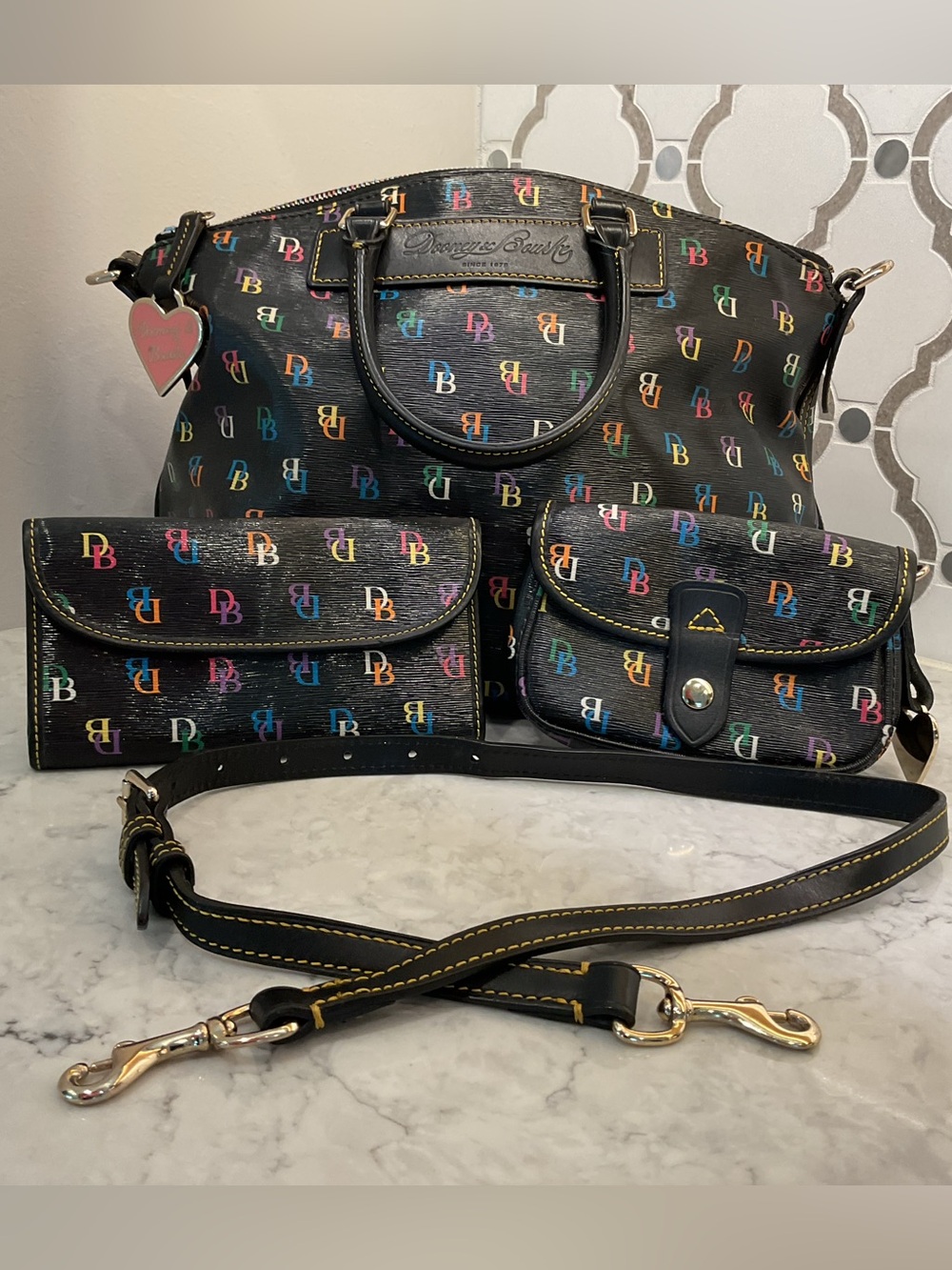 Dooney & Bourke Black Multicolor DB Logo Satchel Set